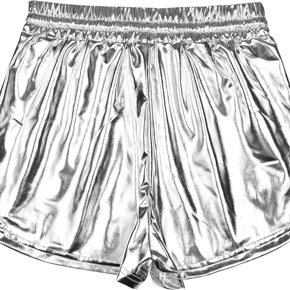 Chic Metallic Shorts with Drawstring Waist - Perfect for Festivals & Workouts - Picture 2 of 7